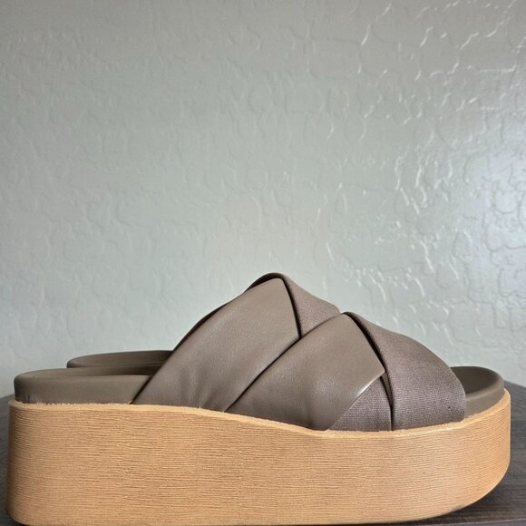 Lucky Brand Dikona Woven Leather Platform Wedge Sandals in Dune Size Women's 9 - Picture 1 of 9